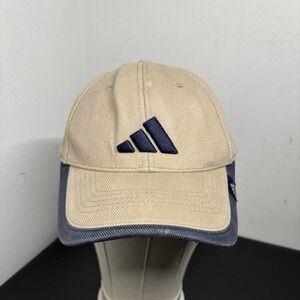 Adidas Baseball Cap Y2K Tan Navy Blue Athletic Adjustable Cotton Embroidered Hat